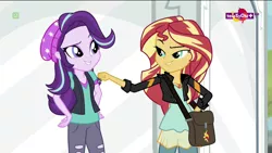 Size: 1136x640 | Tagged: safe, derpibooru import, screencap, starlight glimmer, sunset shimmer, equestria girls, mirror magic, spoiler:eqg specials, female, geode of empathy, magical geodes, smiling