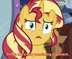 Size: 650x530 | Tagged: safe, derpibooru import, edit, edited screencap, screencap, sunset shimmer, pony, unicorn, equestria girls, mirror magic, spoiler:eqg specials, cropped, female, forum weapon, mare, reaction image, solo