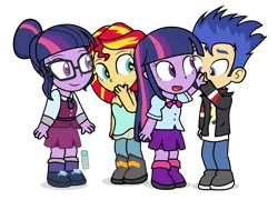 Size: 1250x900 | Tagged: safe, artist:dm29, derpibooru import, flash sentry, sci-twi, sunset shimmer, twilight sparkle, equestria girls, chibi, cute, diasentres, female, flashlight, julian yeo is trying to murder us, male, shimmerbetes, shipping, simple background, straight, tinyquestria girls, transparent background, twiabetes, twolight