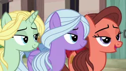 Size: 1280x720 | Tagged: safe, derpibooru import, screencap, dear darling, fond feather, swoon song, pony, hard to say anything, background pony, bimbettes, female, trio, trio female