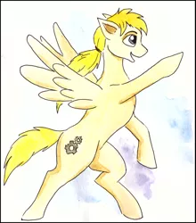 Size: 600x682 | Tagged: safe, artist:veda, derpibooru import, oc, oc:den diesel, ponified, unofficial characters only, pegasus, pony, furryguys, male, solo, traditional art, watercolor painting