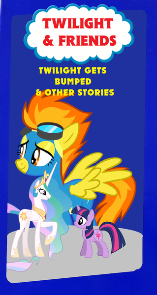 Size: 798x1500 | Tagged: artist needed, safe, derpibooru import, edit, princess celestia, spitfire, twilight sparkle, pony, parody, thomas and friends, thomas the tank engine, vhs