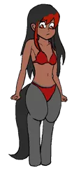 Size: 346x746 | Tagged: artist needed, belly button, bikini, clenched fist, clothes, dark skin, derpibooru import, female, looking at you, looking down, oc, oc:annie, offspring, parent:king sombra, parent:queen umbra, safe, satyr, simple background, solo, source needed, swimsuit, transparent background, unofficial characters only