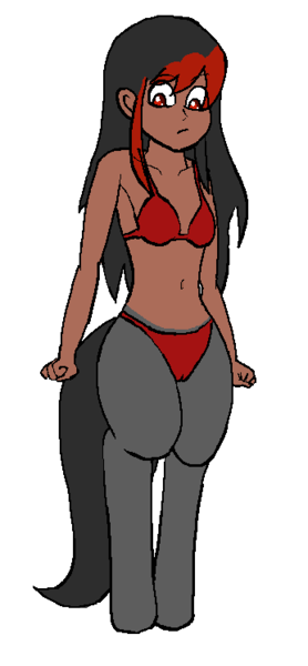 Size: 346x746 | Tagged: artist needed, bikini, breasts, cameltoe, clothes, dark skin, derpibooru import, female, oc, oc:annie, offspring, parent:king sombra, parent:queen umbra, questionable, satyr, simple background, solo, solo female, source needed, swimsuit, transparent background, unofficial characters only