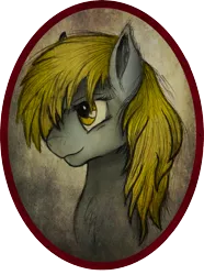 Size: 1859x2500 | Tagged: safe, artist:ancientowl, derpibooru import, derpy hooves, pegasus, pony, bust, female, hair over one eye, mare, portrait, solo