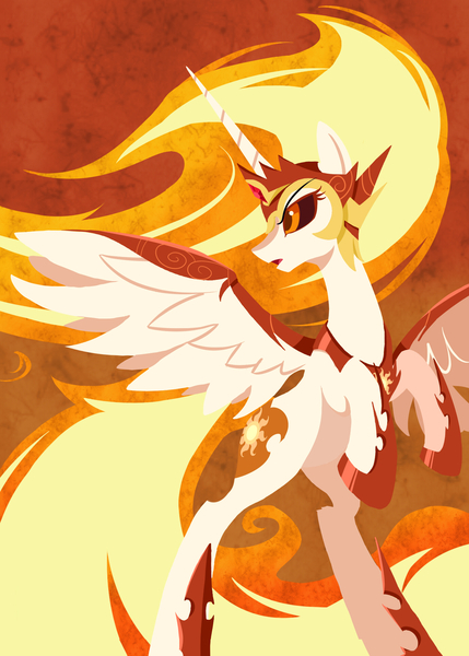 Size: 1375x1925 | Tagged: safe, artist:l8lhh8086, derpibooru import, daybreaker, alicorn, pony, a royal problem, female, helmet, mare, rearing, solo, spread wings, wings