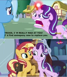 Size: 1256x1432 | Tagged: safe, derpibooru import, edit, edited screencap, screencap, starlight glimmer, sunset shimmer, trixie, unicorn, all bottled up, equestria girls, mirror magic, spoiler:eqg specials, angry, friendzone, replaced, replacement, teletoon
