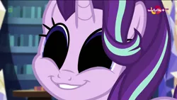 Size: 1920x1080 | Tagged: safe, derpibooru import, edit, edited screencap, screencap, starlight glimmer, equestria girls, mirror magic, spoiler:eqg specials, creepy, faic, glimmie, no catchlights, smiling, smirk, solo, teletoon, why