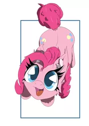Size: 1414x2000 | Tagged: safe, artist:bigshot232, derpibooru import, pinkie pie, pony, both cutie marks, cheek fluff, ear fluff, happy, looking up, simple background, smiling, solo