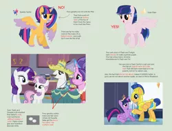 Size: 1534x1168 | Tagged: safe, artist:nerdponies, derpibooru import, screencap, cookie crumbles, flash sentry, hondo flanks, rarity, sweetie belle, twilight sparkle, twilight sparkle (alicorn), oc, alicorn, pegasus, pony, alicorn oc, cookieflanks, female, flashlight, genetics, male, offspring, parent:flash sentry, parent:twilight sparkle, parents:flashlight, rarity's parents, shipping, straight, text, tutorial