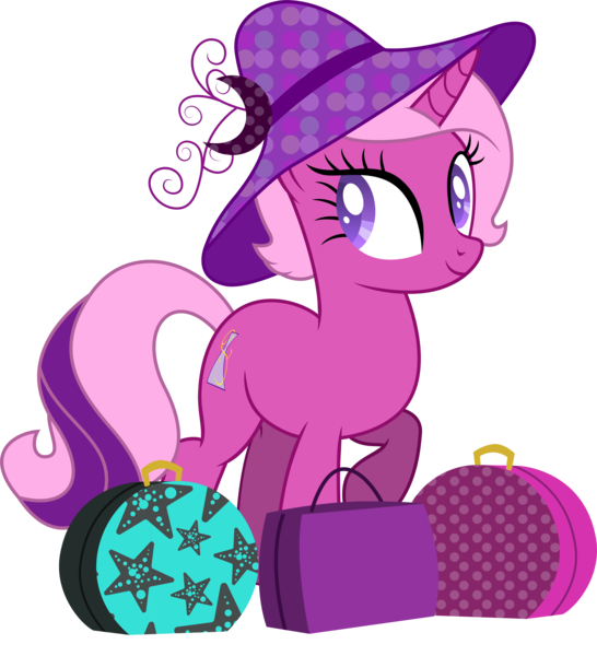 Size: 5880x6456 | Tagged: safe, artist:illumnious, derpibooru import, oc, oc:flares midnight, unofficial characters only, pony, starfish, absurd resolution, cute, hat, looking up, luggage, moon, ocbetes, polka dots, simple background, solo, transparent background, vector
