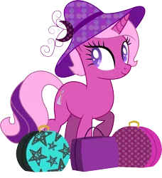 Size: 5880x6456 | Tagged: safe, artist:illumnious, derpibooru import, oc, oc:flares midnight, unofficial characters only, pony, starfish, absurd resolution, cute, hat, looking up, luggage, moon, ocbetes, polka dots, simple background, solo, transparent background, vector