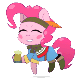 Size: 500x500 | Tagged: safe, artist:omegaozone, derpibooru import, pinkie pie, earth pony, pony, animated, bard, clothes, cute, dancing, diapinkes, drunk, drunkie pie, eyes closed, fantasy class, female, final fantasy, final fantasy iii, frame by frame, gif, loop, mare, perfect loop, roleponies, simple background, solo, transparent background, youtube link