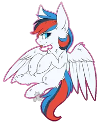 Size: 430x509 | Tagged: safe, artist:heart-sketch, derpibooru import, oc, oc:retro city, unofficial characters only, pegasus, pony, chest fluff, ear fluff, female, floating, fluffy, leg fluff, lidded eyes, looking at you, mare, simple background, smiling, solo, spread wings, tongue out, transparent background, wing fluff, wings