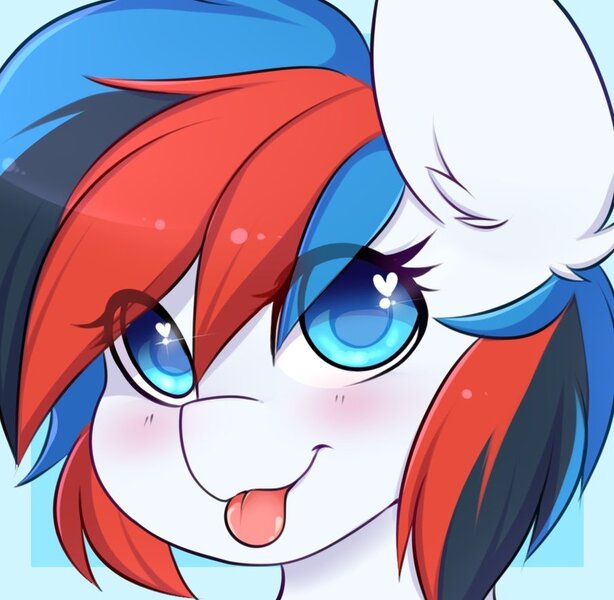 Size: 904x884 | Tagged: safe, artist:teranen, derpibooru import, oc, oc:retro city, unofficial characters only, pony, blushing, bust, colored pupils, eye clipping through hair, heart eyes, solo, tongue out, wingding eyes