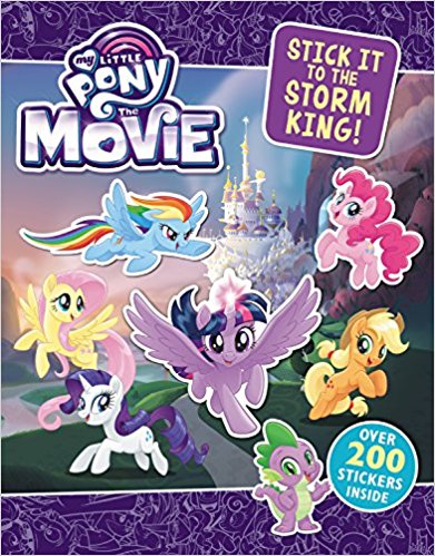 Size: 391x499 | Tagged: safe, derpibooru import, applejack, fluttershy, pinkie pie, rainbow dash, rarity, spike, twilight sparkle, twilight sparkle (alicorn), alicorn, dragon, pony, my little pony: the movie, amazon.com, book, mane seven, mane six, merchandise, my little pony logo, stick it to the storm king, sticker, united kingdom