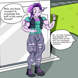 Size: 2048x2048 | Tagged: safe, artist:nokozeze, derpibooru import, starlight glimmer, equestria girls, mirror magic, spoiler:eqg specials, abs, biceps, clothes, implied sunset shimmer, jeans, muscles, pants, portal, ripped jeans, solo, starlight lifter, thunder thighs, torn clothes