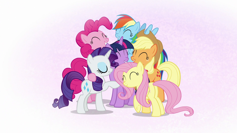 Size: 1920x1080 | Tagged: safe, derpibooru import, screencap, applejack, fluttershy, pinkie pie, rainbow dash, rarity, twilight sparkle, twilight sparkle (alicorn), alicorn, pegasus, pony, all bottled up, best friends until the end of time, group hug, hug, mane six