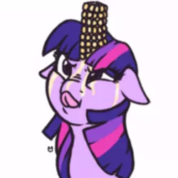 Size: 476x476 | Tagged: artist needed, safe, derpibooru import, twilight sparkle, pony, unicorn, 4chan, butter, corn, drawthread, floppy ears, food, impalement, licking, nose wrinkle, simple background, solo, tongue out, white background