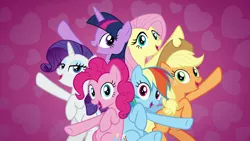 Size: 1920x1080 | Tagged: safe, derpibooru import, screencap, applejack, fluttershy, pinkie pie, rainbow dash, rarity, twilight sparkle, twilight sparkle (alicorn), alicorn, pony, all bottled up, best friends until the end of time, bipedal, mane six, underhoof