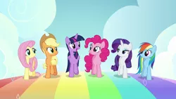 Size: 1920x1080 | Tagged: safe, derpibooru import, screencap, applejack, fluttershy, pinkie pie, rainbow dash, rarity, twilight sparkle, twilight sparkle (alicorn), alicorn, pony, all bottled up, best friends until the end of time, mane six, rainbow