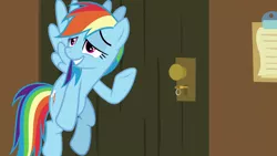 Size: 1920x1080 | Tagged: safe, derpibooru import, screencap, rainbow dash, pony, all bottled up, door, escape room, flying, key, lock, manehattan escapes, solo