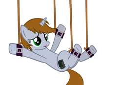 Size: 6270x4363 | Tagged: safe, artist:aborrozakale, derpibooru import, oc, oc:littlepip, unofficial characters only, pony, unicorn, fallout equestria, absurd resolution, bondage, female, mare, rope, simple background, solo, suspended, tied up, transparent background, vector