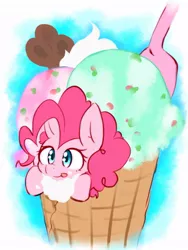 Size: 768x1024 | Tagged: safe, artist:akainu_pony, derpibooru import, pinkie pie, pony, cute, diapinkes, food, ice cream, ice cream cone, micro, solo, tongue out