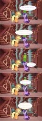 Size: 1175x3324 | Tagged: safe, artist:hakunohamikage, derpibooru import, applejack, twilight sparkle, twilight sparkle (alicorn), alicorn, pony, ask-princesssparkle, alicornified, applecorn, ask-alicornapplejack, princess applejack, race swap, sitting, twilight's lab