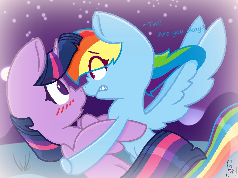 Size: 770x576 | Tagged: safe, artist:paint-pot, derpibooru import, rainbow dash, twilight sparkle, twilight sparkle (alicorn), alicorn, pegasus, pony, blushing, female, lesbian, mare, shipping, twidash