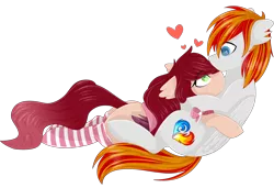 Size: 3000x2048 | Tagged: safe, artist:cinnamontee, derpibooru import, oc, oc:dreamie, oc:heartfire, unofficial characters only, bat pony, pegasus, pony, clothes, dreamfire, female, heart, high res, male, mare, oc x oc, shipping, simple background, socks, stallion, striped socks, transparent background