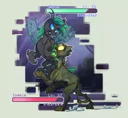 Size: 1024x945 | Tagged: artist:crownedspade, biting, changeling, derpibooru import, oc, oc:blitz, semi-grimdark, unofficial characters only, video game, zombie