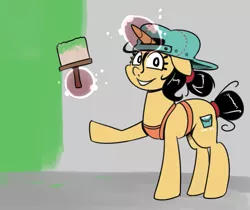 Size: 1485x1249 | Tagged: safe, artist:alvh-omega, derpibooru import, fresh coat, pony, unicorn, 4chan, apron, backwards ballcap, baseball cap, cap, clothes, drawthread, hair bun, hat, magic, paintbrush, solo, telekinesis