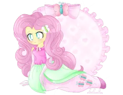 Size: 1280x989 | Tagged: safe, artist:pinkprincessblossom, derpibooru import, fluttershy, equestria girls, alternate universe, blushing, clothes, cute, dress, evening gloves, female, gloves, long gloves, simple background, smiling, solo, transparent background