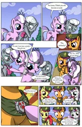 Size: 2030x3130 | Tagged: safe, artist:sirzi, derpibooru import, apple bloom, diamond tiara, scootaloo, silver spoon, sweetie belle, pony, comic:talisman for a pony, cloud, comic, cutie mark crusaders, dialogue, female, filly, filly guides, girl scout, glasses, jackie chan adventures, sky, talisman