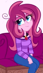 Size: 535x895 | Tagged: safe, artist:wubcakeva, derpibooru import, oc, oc:contralto, unofficial characters only, equestria girls, clothes, disguised siren, equestria girls-ified, jewelry, lidded eyes, pendant, sitting, smiling, solo