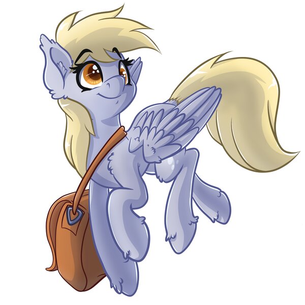 Size: 4000x4000 | Tagged: safe, artist:witchtaunter, derpibooru import, derpy hooves, pegasus, pony, colored pupils, cute, derpabetes, ear fluff, female, fluffy, mailbag, mare, simple background, smiling, solo, white background