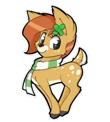 Size: 1800x2000 | Tagged: safe, artist:billysan727, derpibooru import, oc, oc:clover springs, unofficial characters only, deer, pony, clothes, cloven hooves, clover, cute, deer oc, doe, female, fluffy, four leaf clover, image, png, scarf, simple background, solo, sticker, transparent background