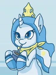 Size: 528x710 | Tagged: safe, artist:plunger, derpibooru import, oc, oc:princess argenta, ponified, unofficial characters only, alicorn, pony, 4chan, argentina, clothes, crown, cup, cute, drawthread, drinking, flag, hoof hold, jewelry, mate, nation ponies, neckerchief, regalia, shoes, smiling, solo, straw