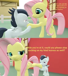 Size: 1920x2160 | Tagged: suggestive, artist:papadragon69, derpibooru import, fluttershy, rumble, pony, 3d, dialogue, fetish, flutterrumble, hoof fetish, hoof licking, hoof sucking, hoof worship, implied foalcon, implied sex, licking, source filmmaker