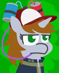 Size: 555x686 | Tagged: safe, artist:threetwotwo32232, derpibooru import, oc, oc:littlepip, unofficial characters only, pony, unicorn, fallout equestria, fanfic, abstract background, baseball cap, bust, cap, drinking hat, fallout, fanfic art, female, hat, horn, lineless, mare, portrait, solo, vault suit