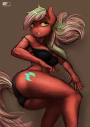 Size: 1024x1448 | Tagged: suggestive, artist:greenfireartist, derpibooru import, oc, oc:green blaze, unofficial characters only, anthro, earth pony, pegasus, anthro oc, black underwear, bra, breasts, clothes, commission, female, mare, panties, simple background, solo, solo female, underwear