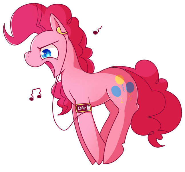 Size: 996x924 | Tagged: safe, artist:amazingmollusk, derpibooru import, pinkie pie, earth pony, pony, heavy metal, korn, music, music notes, open mouth, pie daily, simple background, solo, transparent background