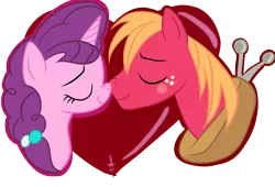 Size: 2119x1445 | Tagged: safe, artist:silversthreads, derpibooru import, big macintosh, sugar belle, earth pony, pony, unicorn, hard to say anything, digital art, female, heart, male, nuzzling, shipping, simple background, straight, sugarmac, transparent background