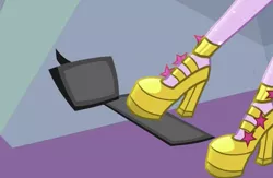 Size: 1361x890 | Tagged: safe, derpibooru import, edit, edited screencap, screencap, sci-twi, twilight sparkle, dance magic, equestria girls, spoiler:eqg specials, clothes, cropped, driving, high heels, legs, pedal, pictures of legs, platform shoes, shoes, solo