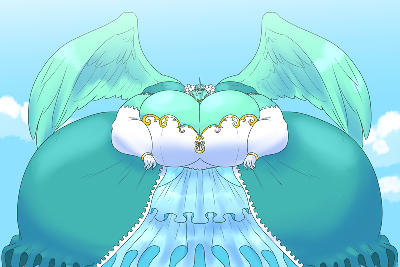 Size: 3000x2000 | Tagged: alicorn, alicornified, anthro, artist:anonymous, ascension, ascension enhancement, big breasts, breasts, busty lyra heartstrings, cleavage, clothes, derpibooru import, detached sleeves, dress, female, giantess, gown, horn, huge breasts, huge gown, impossibly large breasts, large wings, lyracorn, lyra heartstrings, macro, race swap, solo, suggestive, wings