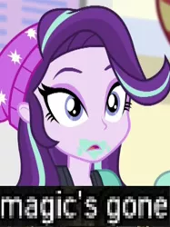 Size: 442x592 | Tagged: safe, derpibooru import, starlight glimmer, equestria girls, mirror magic, spoiler:eqg specials, caption, clothes, expand dong, exploitable meme, food, ice cream, image macro, magic's gone, meme, solo