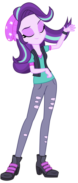 Size: 2254x5256 | Tagged: safe, artist:remcmaximus, derpibooru import, starlight glimmer, equestria girls, mirror magic, spoiler:eqg specials, absurd resolution, beanie, beautiful, breasts, cleavage, clothes, eyes closed, female, hair flip, hat, high heels, pants, shirt, simple background, smiling, solo, transparent background, vector, vest