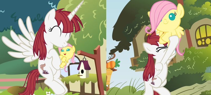 Size: 1800x816 | Tagged: safe, artist:beavernator, derpibooru import, fluttershy, oc, oc:fausticorn, ponified, alicorn, pony, alicorn oc, baby, baby pony, babyshy, diaper, female, filly, flying, foal, lauren faust