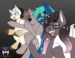 Size: 1916x1477 | Tagged: safe, artist:shilohsmilodon, derpibooru import, oc, oc:gradient wish, oc:karats, oc:order compulsive, oc:vapor cloud, unofficial characters only, pony, commission, exploitable meme, group, meme, reaction guys, ych result